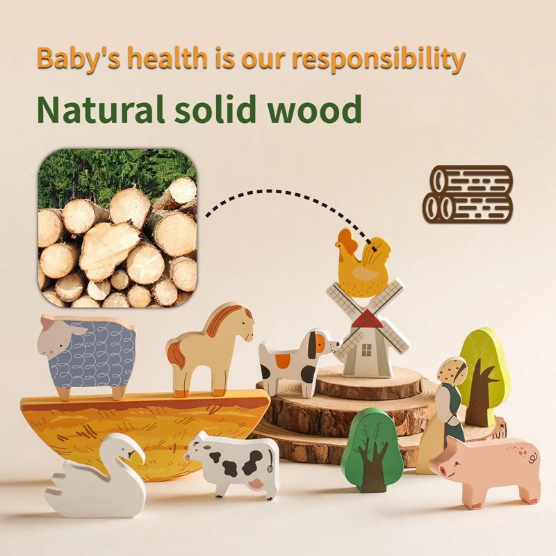 Barnyard Balance Playset- Boost Coordination and Creativity with Eco-Friendly Wooden Farm Animal Stacking Toy