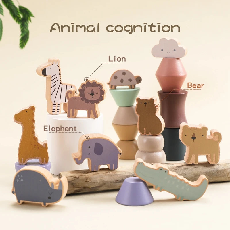 Creative Wooden Animal Stacking Game - Enhances Coordination & Cognitive Skills, Eco-Friendly Toy Set for Kids