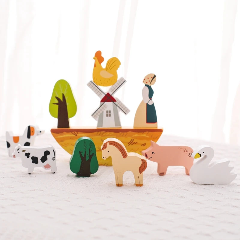 Barnyard Balance Playset- Boost Coordination and Creativity with Eco-Friendly Wooden Farm Animal Stacking Toy