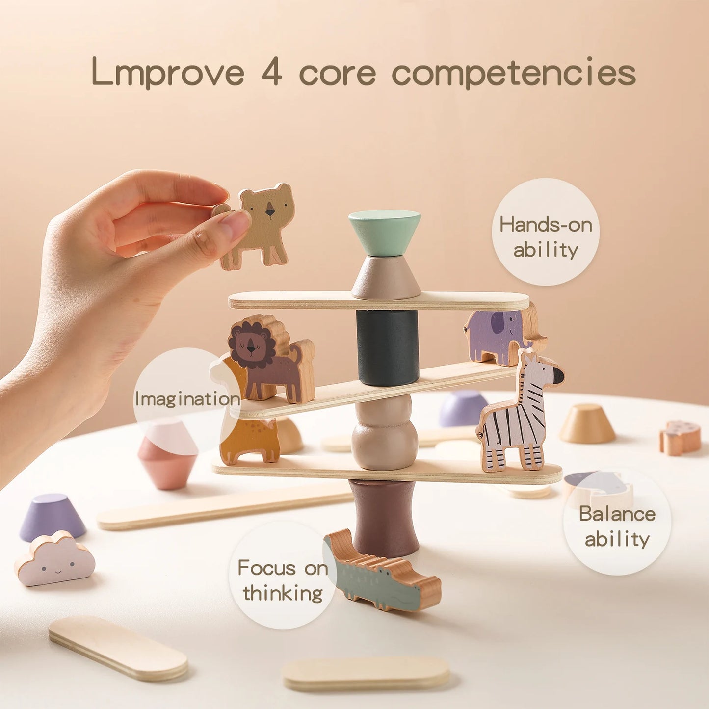 Creative Wooden Animal Stacking Game - Enhances Coordination & Cognitive Skills, Eco-Friendly Toy Set for Kids