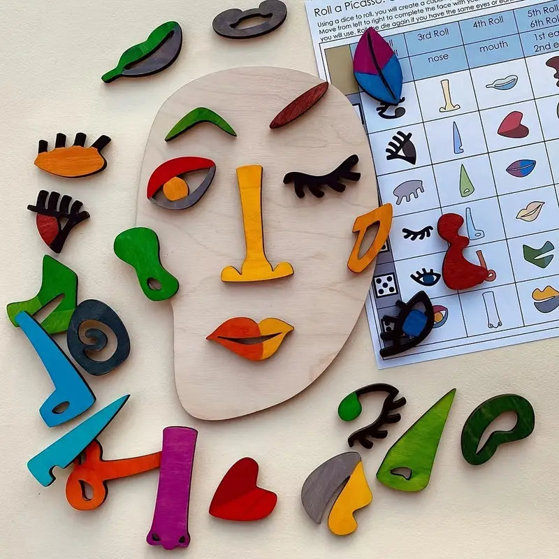 Abstract Face Art Board Game - Kids' Creativity Wooden Puzzle