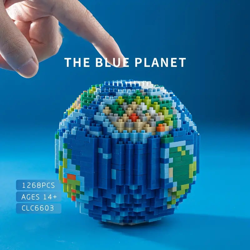 Pixel Planet Earth Model - 1268pcs Micro Building Blocks Set for Kids, Educational DIY Globe Assembly Toy