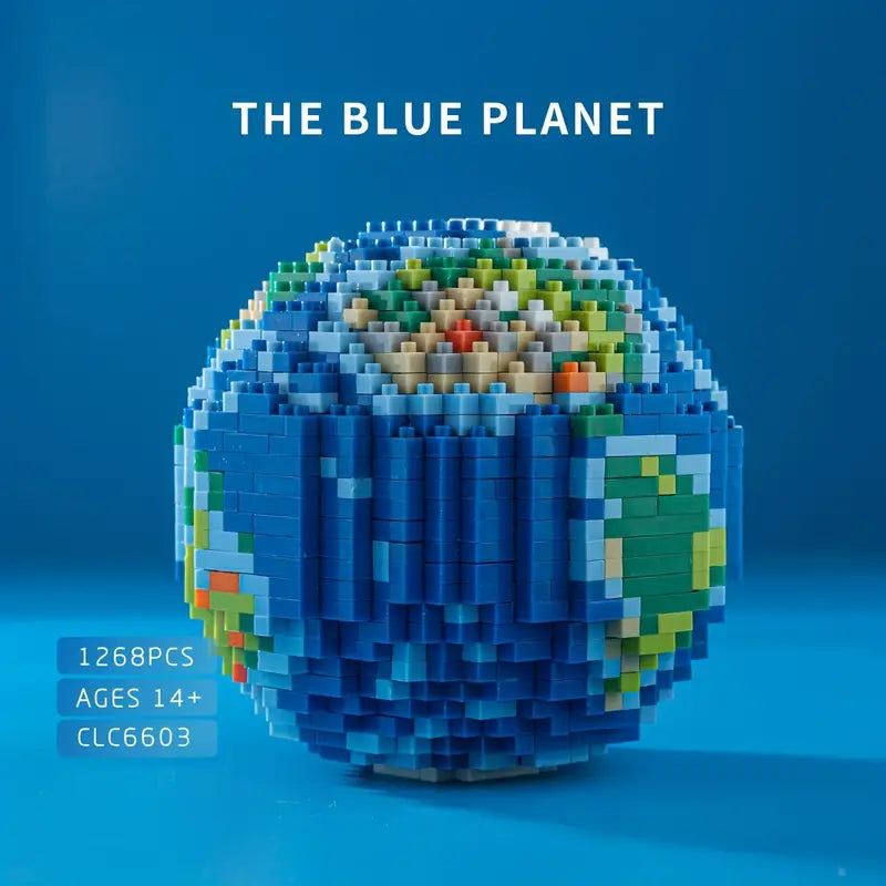 Pixel Planet Earth Model - 1268pcs Micro Building Blocks Set for Kids, Educational DIY Globe Assembly Toy