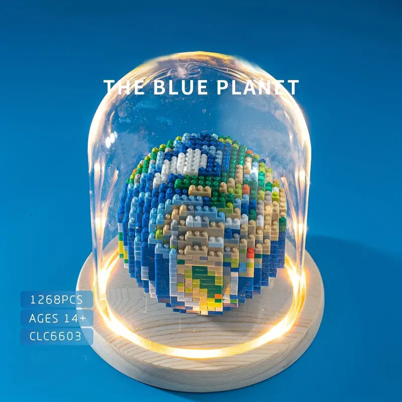 Pixel Planet Earth Model - 1268pcs Micro Building Blocks Set for Kids, Educational DIY Globe Assembly Toy