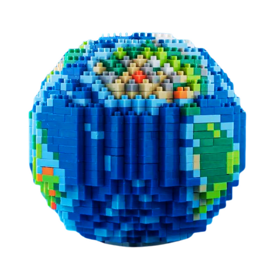 Pixel Planet Earth Model - 1268pcs Micro Building Blocks Set for Kids, Educational DIY Globe Assembly Toy