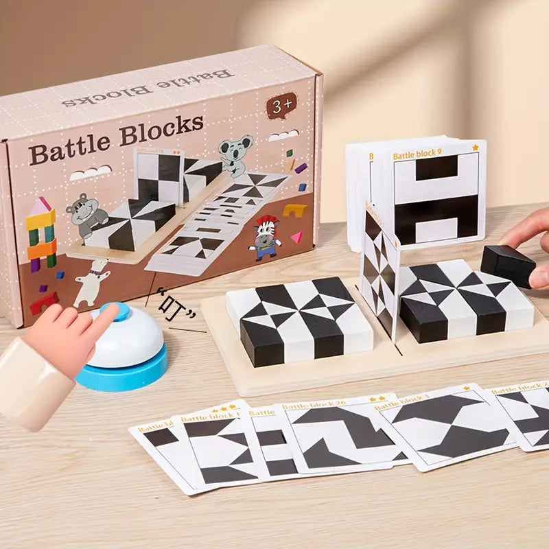 Two-Player Wooden Battle Blocks Puzzle Game - Children's Brain-Boosting Logic & Strategy Board Game - Educational Intelligence Development Toy for Kids