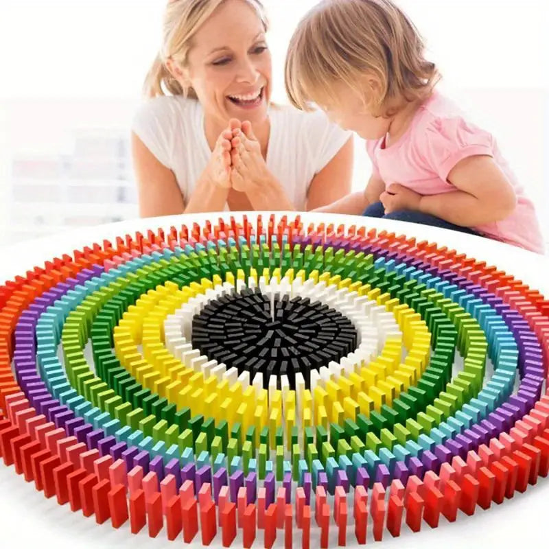 Rainbow Wooden Dominoes Set - Colorful Building Blocks and Sorting Game - Montessori Educational Toys for Kids- 100pcs
