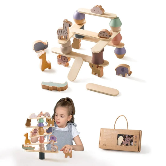 Creative Wooden Animal Stacking Game - Enhances Coordination & Cognitive Skills, Eco-Friendly Toy Set for Kids