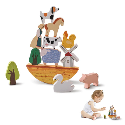 Barnyard Balance Playset- Boost Coordination and Creativity with Eco-Friendly Wooden Farm Animal Stacking Toy