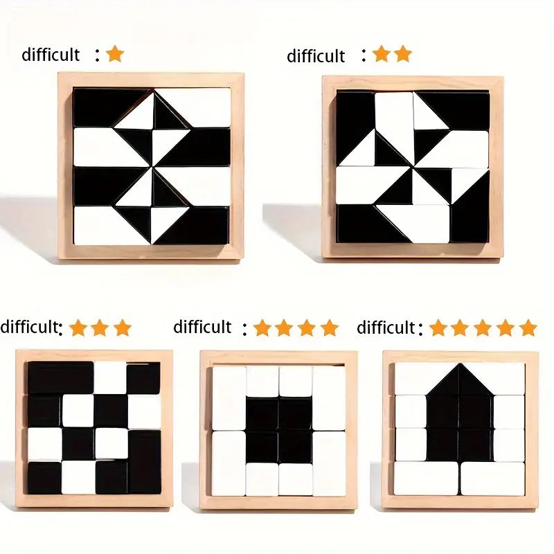 Montessori-Inspired Geometric Block Puzzle - 3D Wooden Brain Teaser for Kids - Educational Shape & Logic Game - Creative Mind-Building Toy