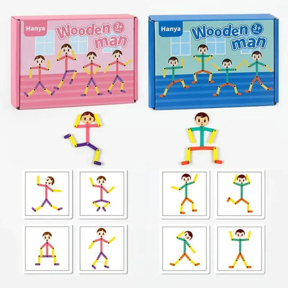 Flexible Wooden Man Puzzle -  Creative Early Education for Fine Motor Skills Development - Blue