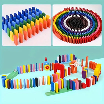 Rainbow Wooden Dominoes Set - Colorful Building Blocks and Sorting Game - Montessori Educational Toys for Kids- 100pcs
