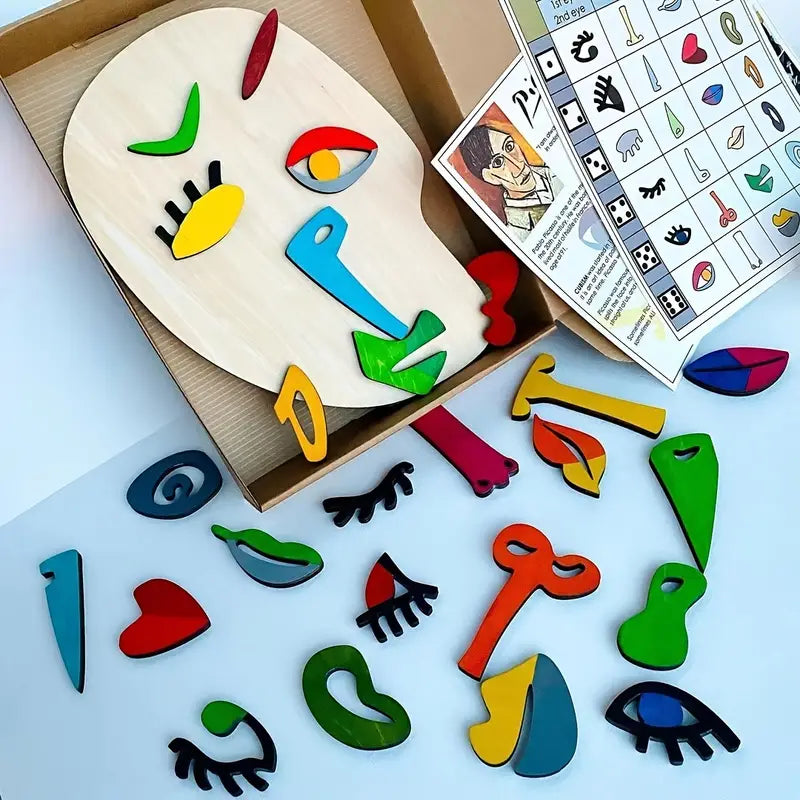 Abstract Face Art Board Game - Kids' Creativity Wooden Puzzle