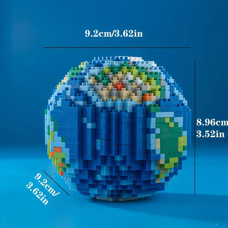 Pixel Planet Earth Model - 1268pcs Micro Building Blocks Set for Kids, Educational DIY Globe Assembly Toy