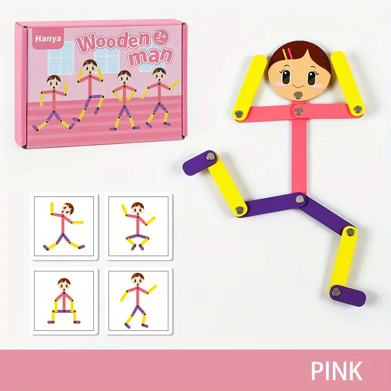Flexible Wooden Man Puzzle -  Creative Early Education for Fine Motor Skills Development - Pink