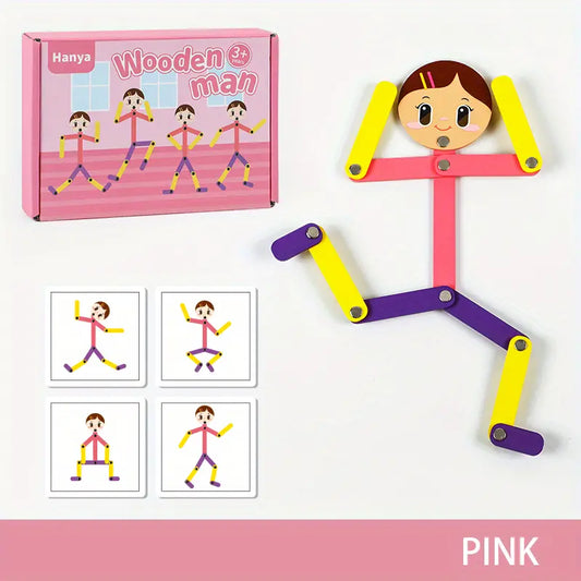 Flexible Wooden Man Puzzle -  Creative Early Education for Fine Motor Skills Development - Pink